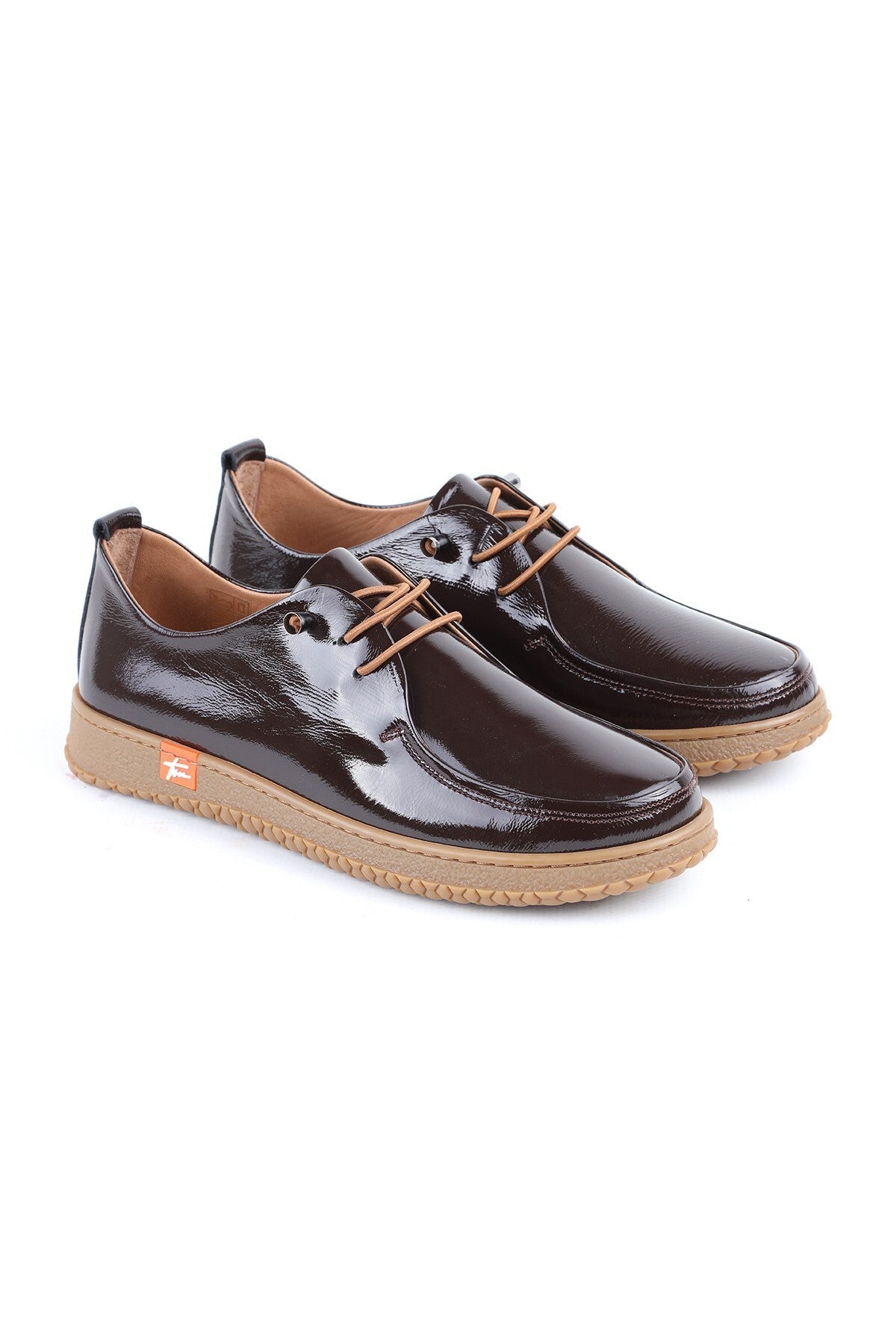 L075.1124 Genuine Patent Leather Flexible Rubber Sole Lace-Up Women's Casual Shoes - MALLTURK