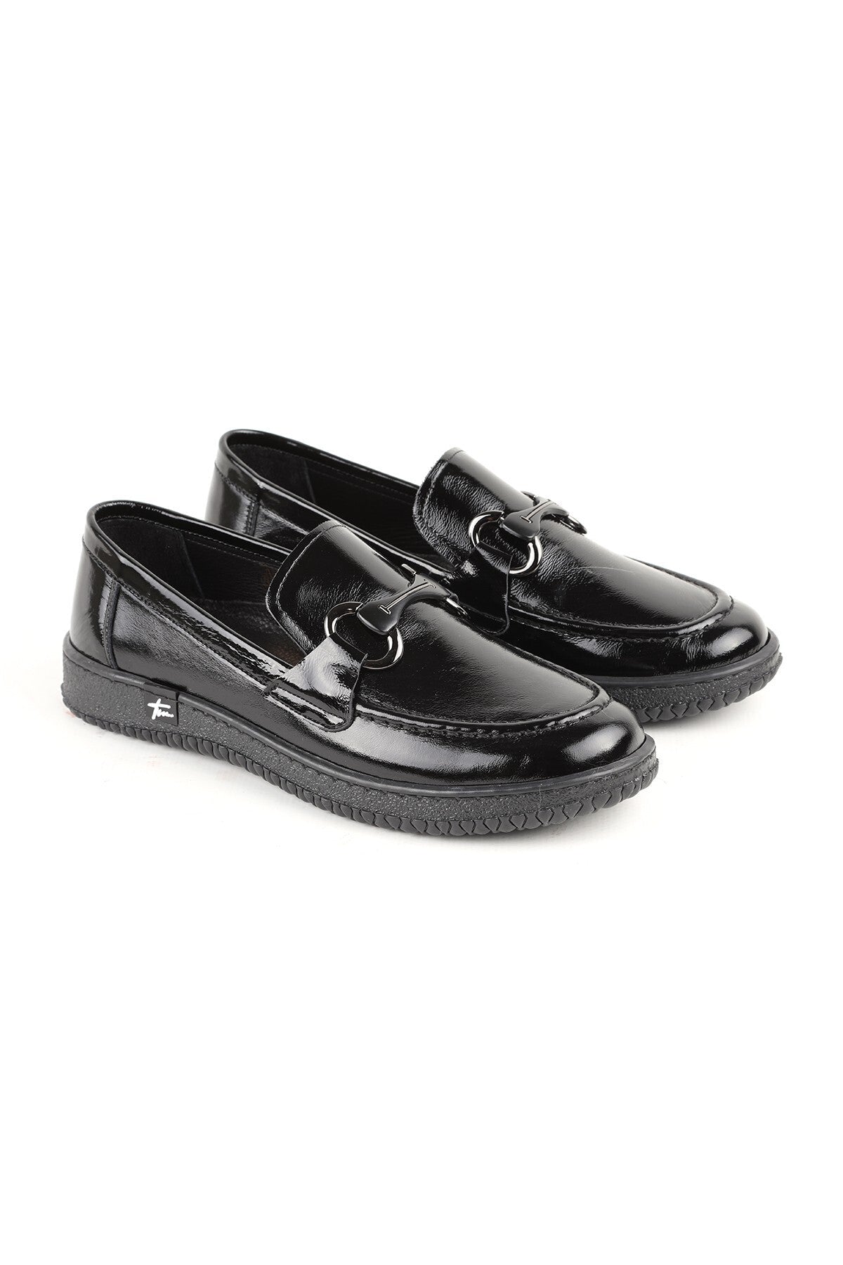 L075.1125 Genuine Patent Leather Buckle Flexible Rubber Sole Women's Loafer Shoes - MALLTURK