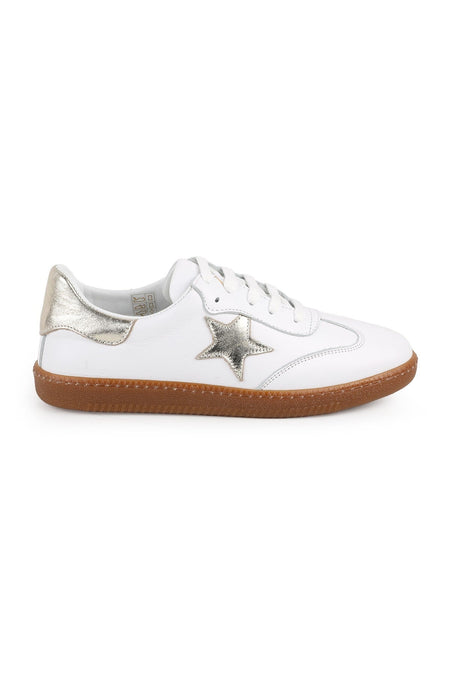 L075.2325 Hakiki Deri Yıldız Detaylı Kauçuk Taban Retro Kadın Sneaker - MALLTURK