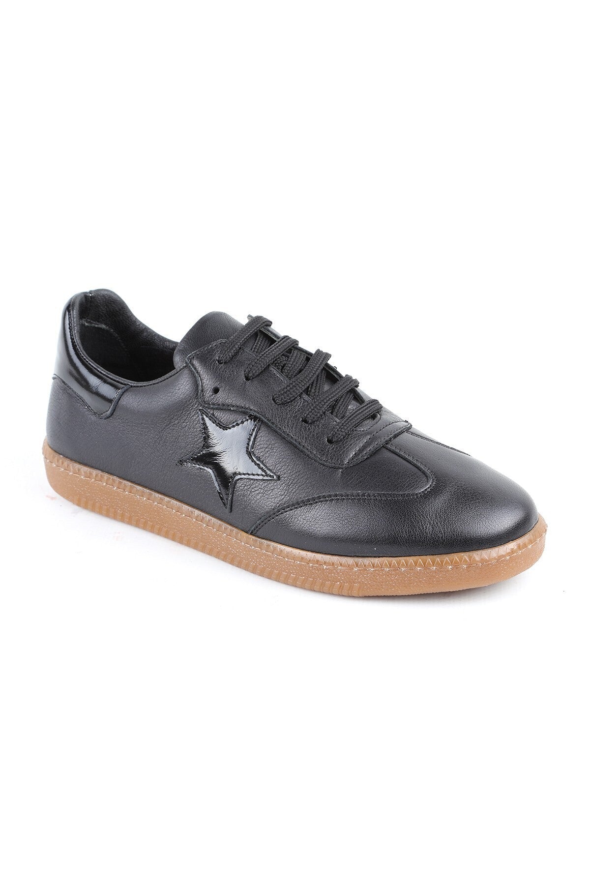 L075.2325 Hakiki Deri Yıldız Detaylı Kauçuk Taban Retro Kadın Sneaker - MALLTURK