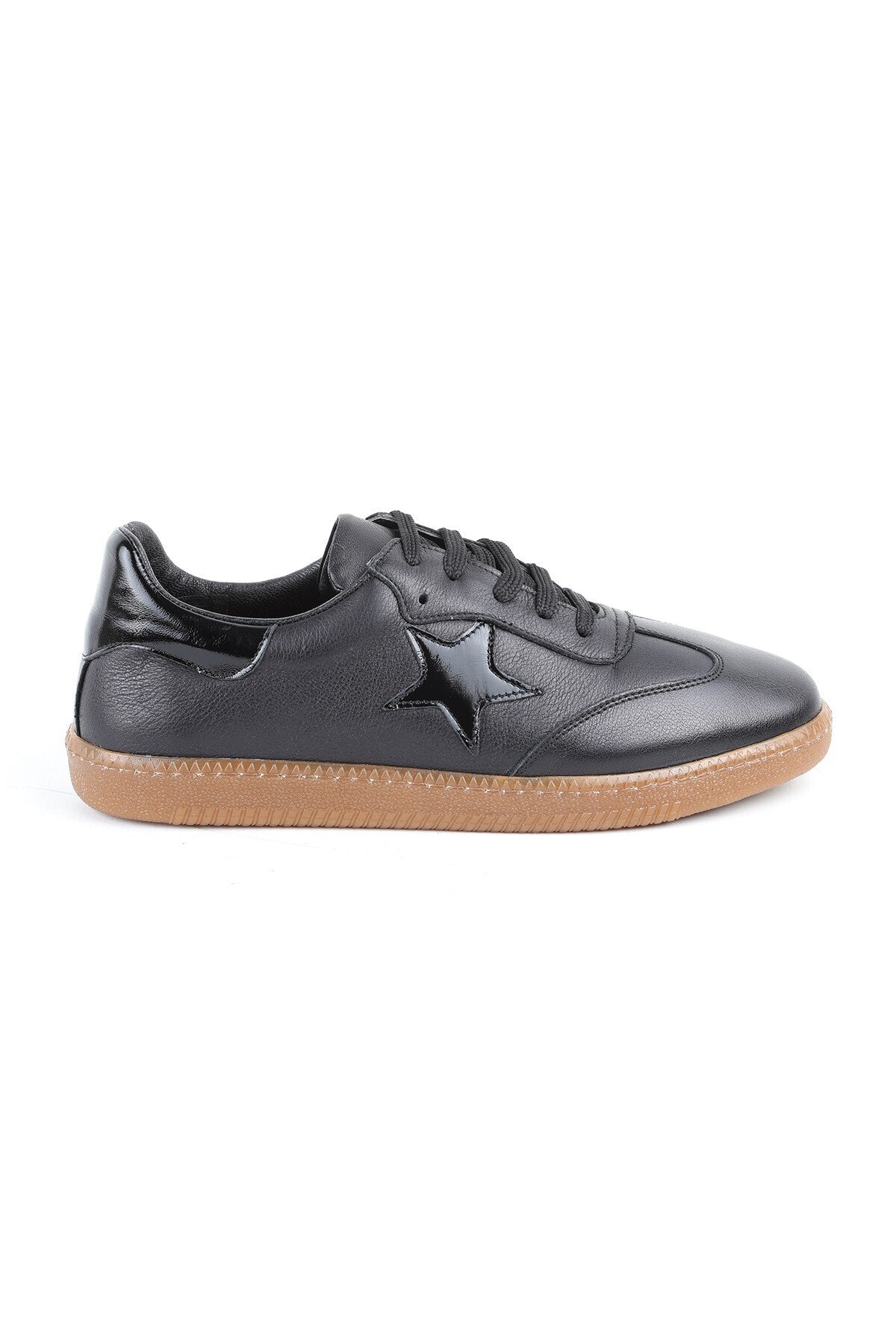L075.2325 Hakiki Deri Yıldız Detaylı Kauçuk Taban Retro Kadın Sneaker - MALLTURK