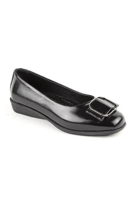 L076.3101 Black Genuine Patent Leather Buckle Flexible Rubber Sole Women's Loafer - MALLTURK