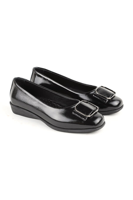 L076.3101 Black Genuine Patent Leather Buckle Flexible Rubber Sole Women's Loafer - MALLTURK