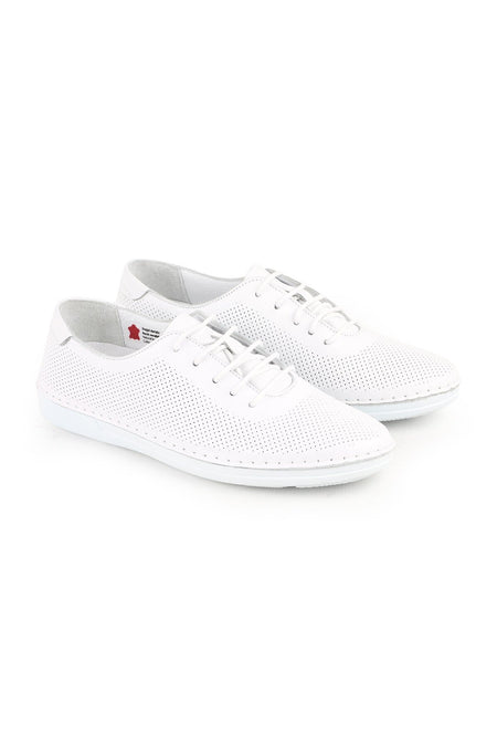 L077.228 Genuine Leather Laser Cut Perforated Breathable Lace-Up Women's Casual Shoes 26Y - MALLTURK