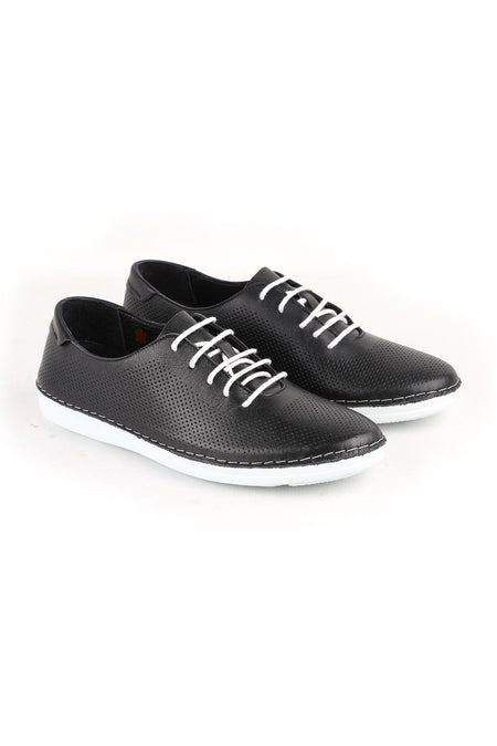 L077.228 Genuine Leather Laser Cut Perforated Breathable Lace-Up Women's Casual Shoes 26Y - MALLTURK