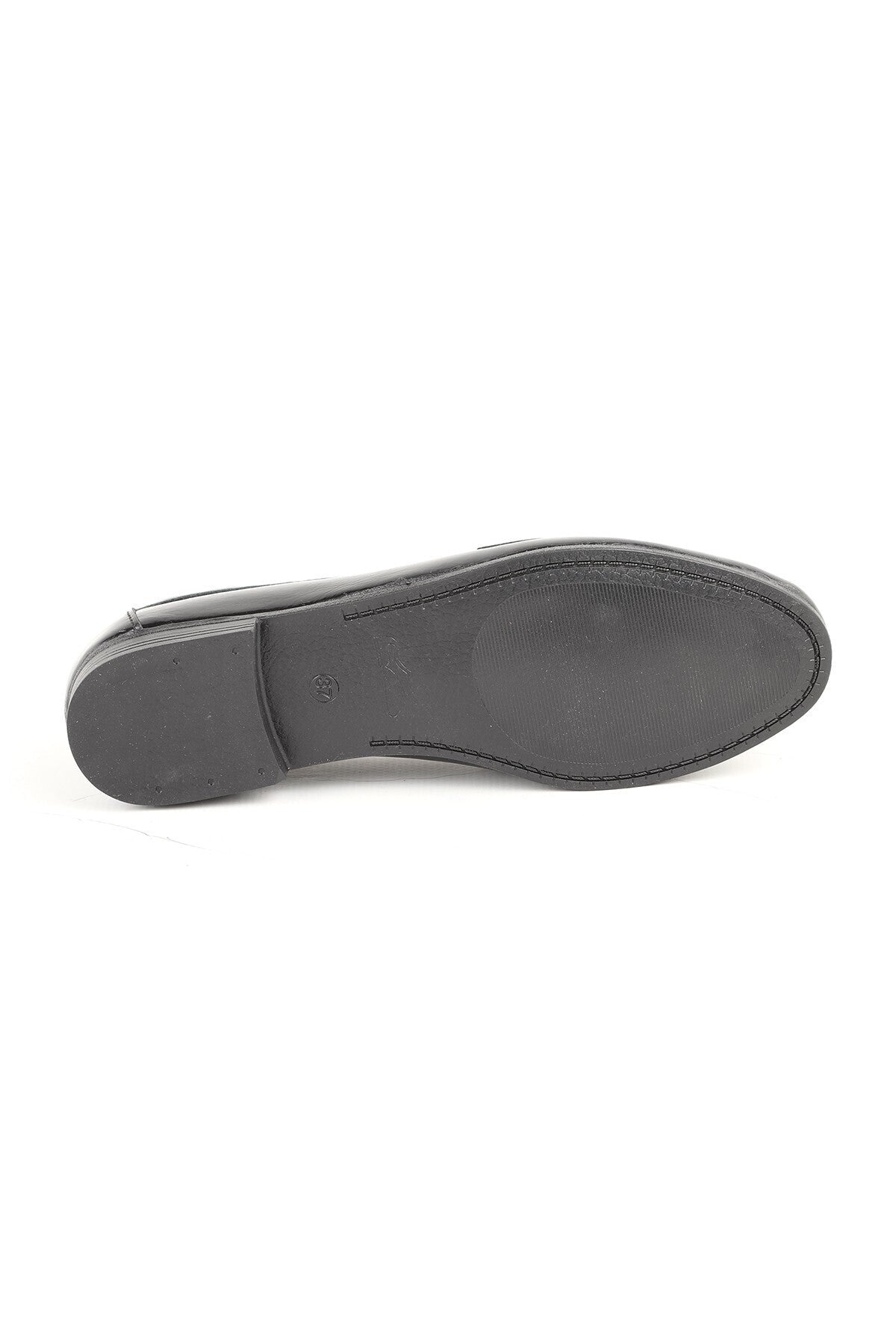 L081.24214 Black Shiny Patent Leather Thermo Sole Women's Stylish Loafer Shoes with Big Stone Buckle - MALLTURK