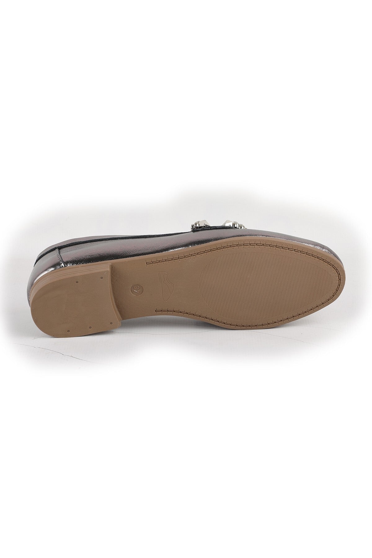 L081.24214 Metallic Genuine Leather Stone Buckle Flexible Thermo Sole Women's Loafer - MALLTURK