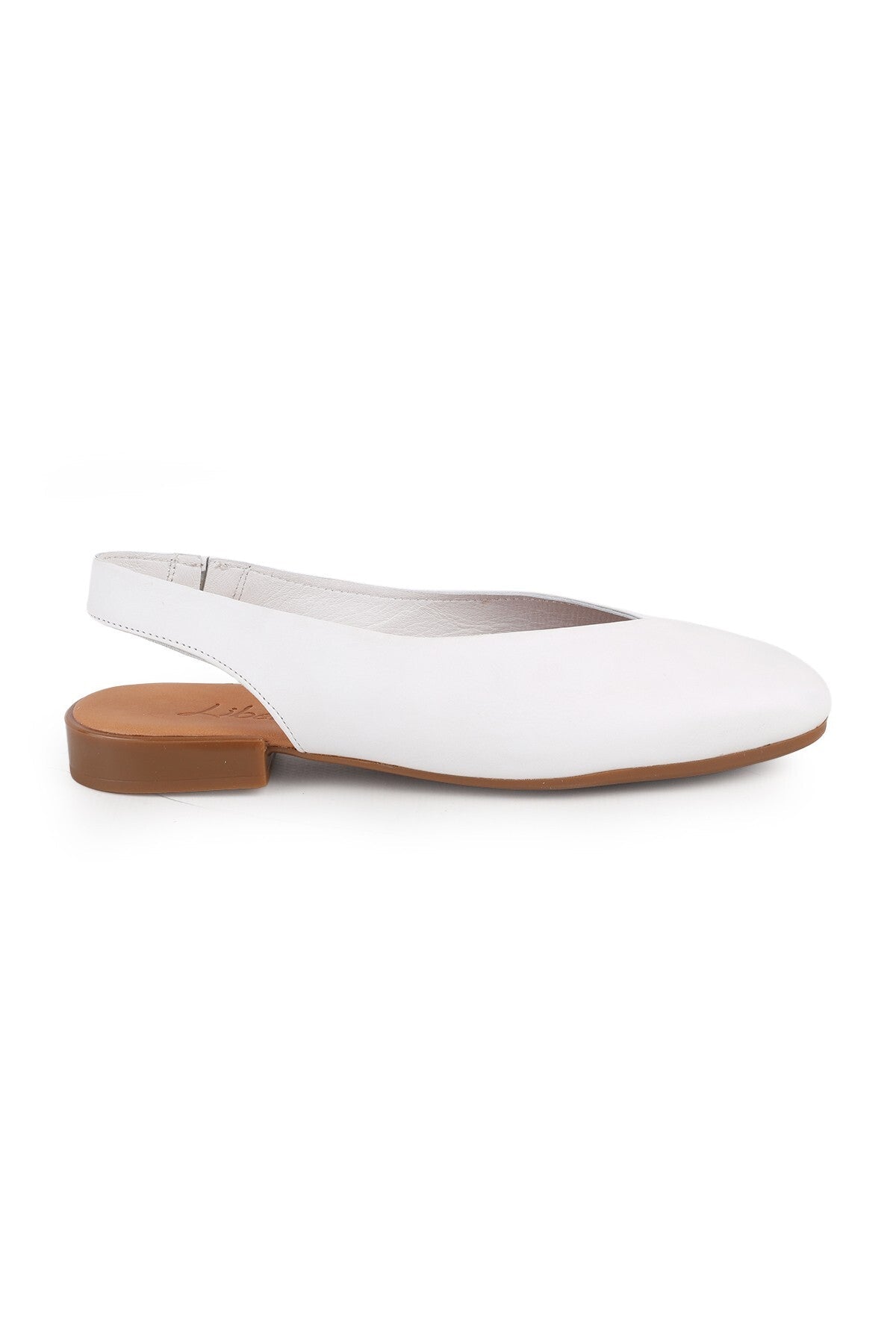 L081.25506 White Genuine Leather V-Cut Open Back Women's Ballerina Sandals - MALLTURK