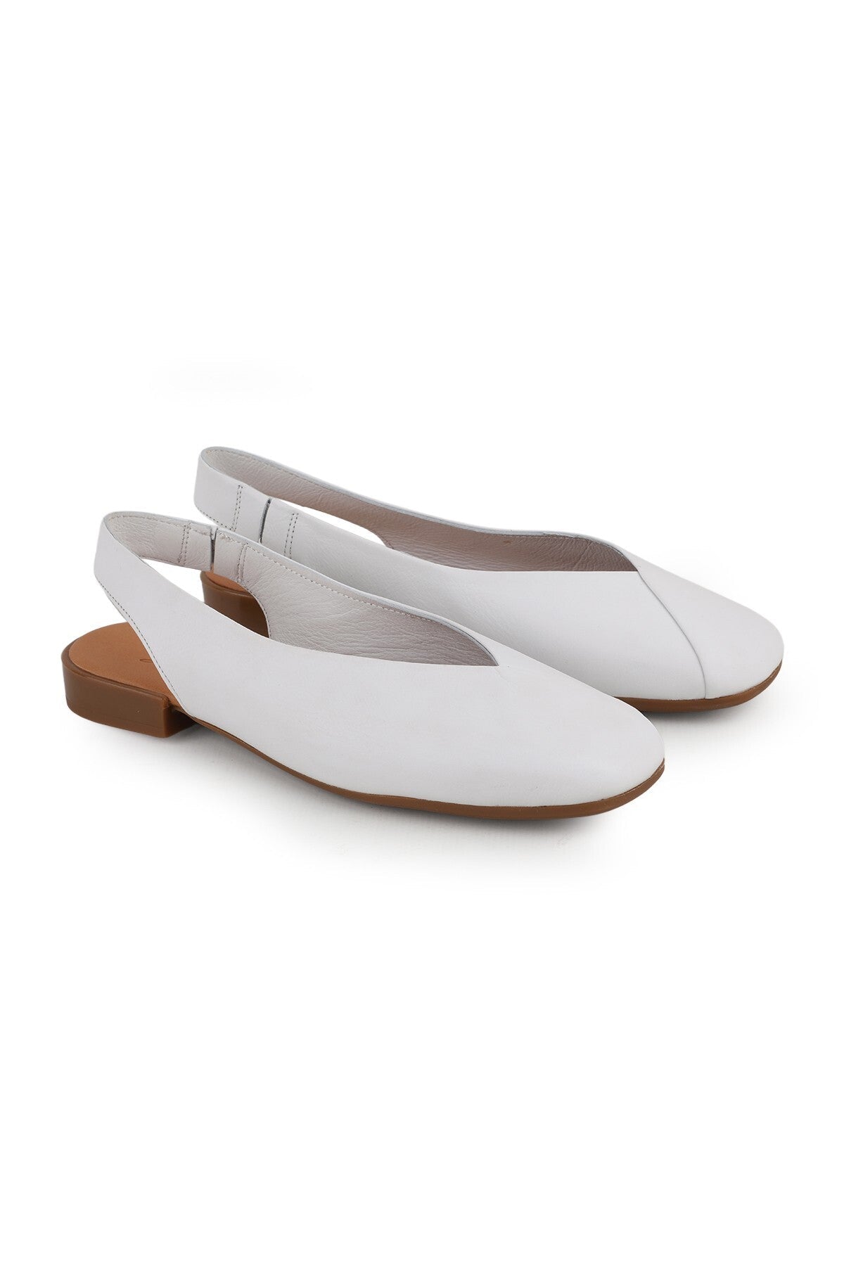 L081.25506 White Genuine Leather V-Cut Open Back Women's Ballerina Sandals - MALLTURK