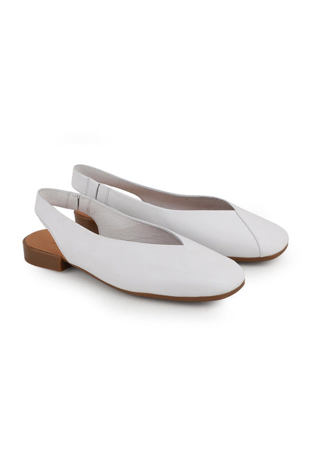 L081.25506 White Genuine Leather V-Cut Open Back Women's Ballerina Sandals - MALLTURK