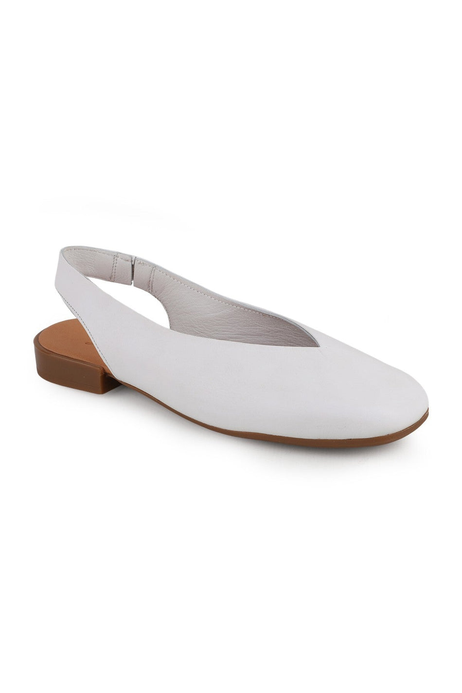 L081.25506 White Genuine Leather V-Cut Open Back Women's Ballerina Sandals - MALLTURK