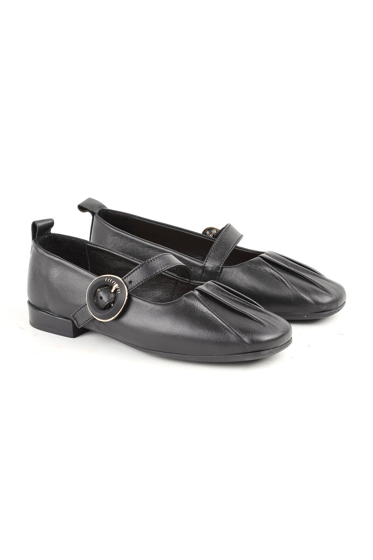 L081.25507 Beige Genuine Leather Buckle Drawstring Thermo Sole Women's Mary Jane Ballerina Shoes - MALLTURK