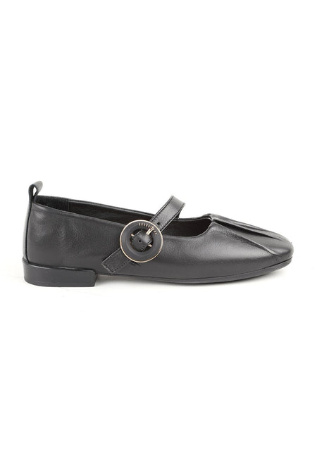 L081.25507 Beige Genuine Leather Buckle Drawstring Thermo Sole Women's Mary Jane Ballerina Shoes - MALLTURK
