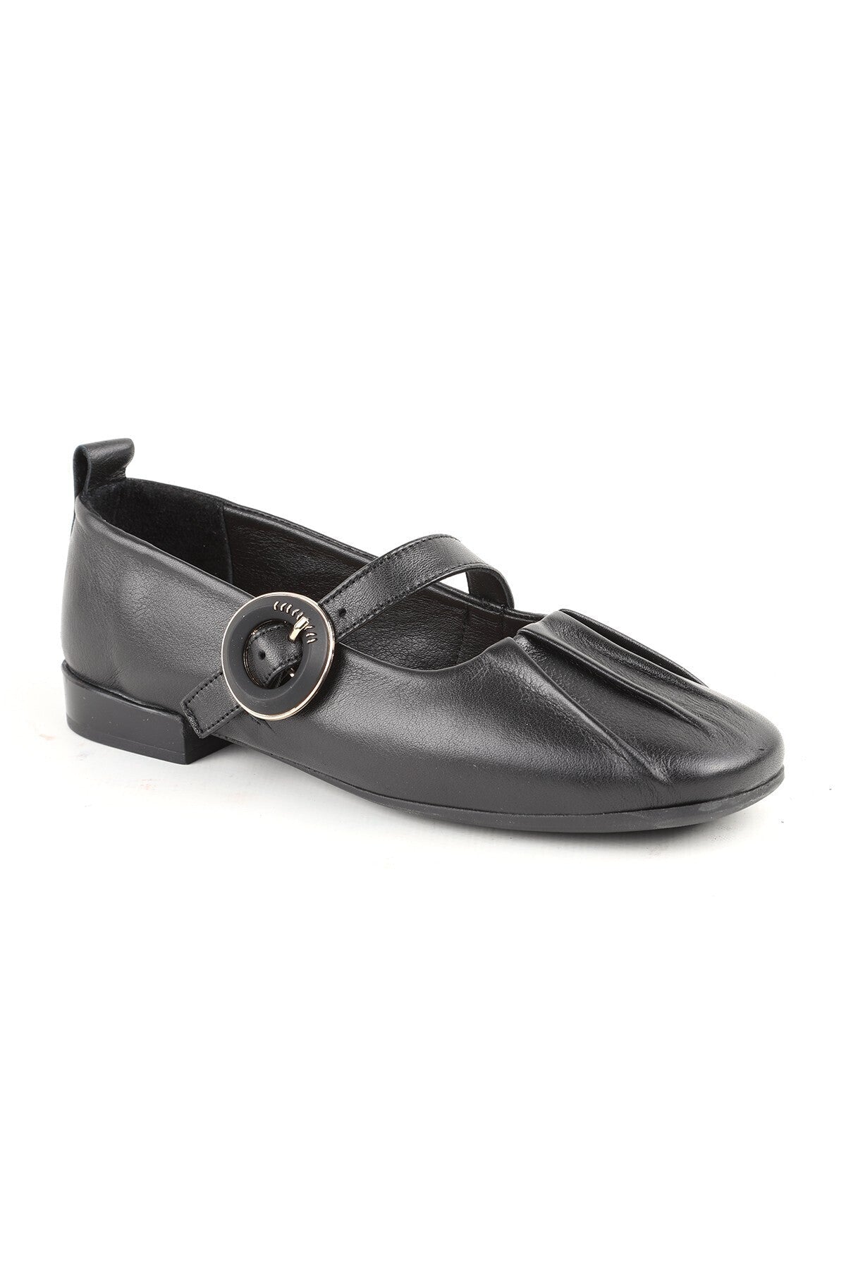 L081.25507 Beige Genuine Leather Buckle Drawstring Thermo Sole Women's Mary Jane Ballerina Shoes - MALLTURK