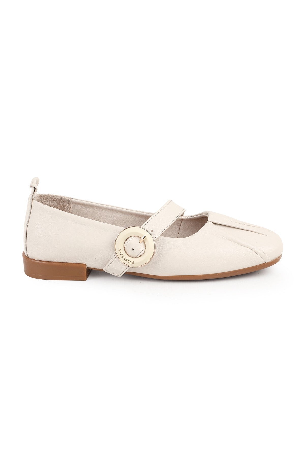 L081.25507 Beige Genuine Leather Buckle Drawstring Thermo Sole Women's Mary Jane Ballerina Shoes - MALLTURK