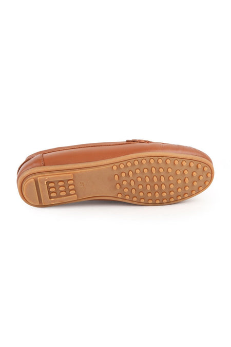 L081.25700 Tan Genuine Leather Flexible Sole Women's Loafer Moccasin with Metal Accessories - MALLTURK
