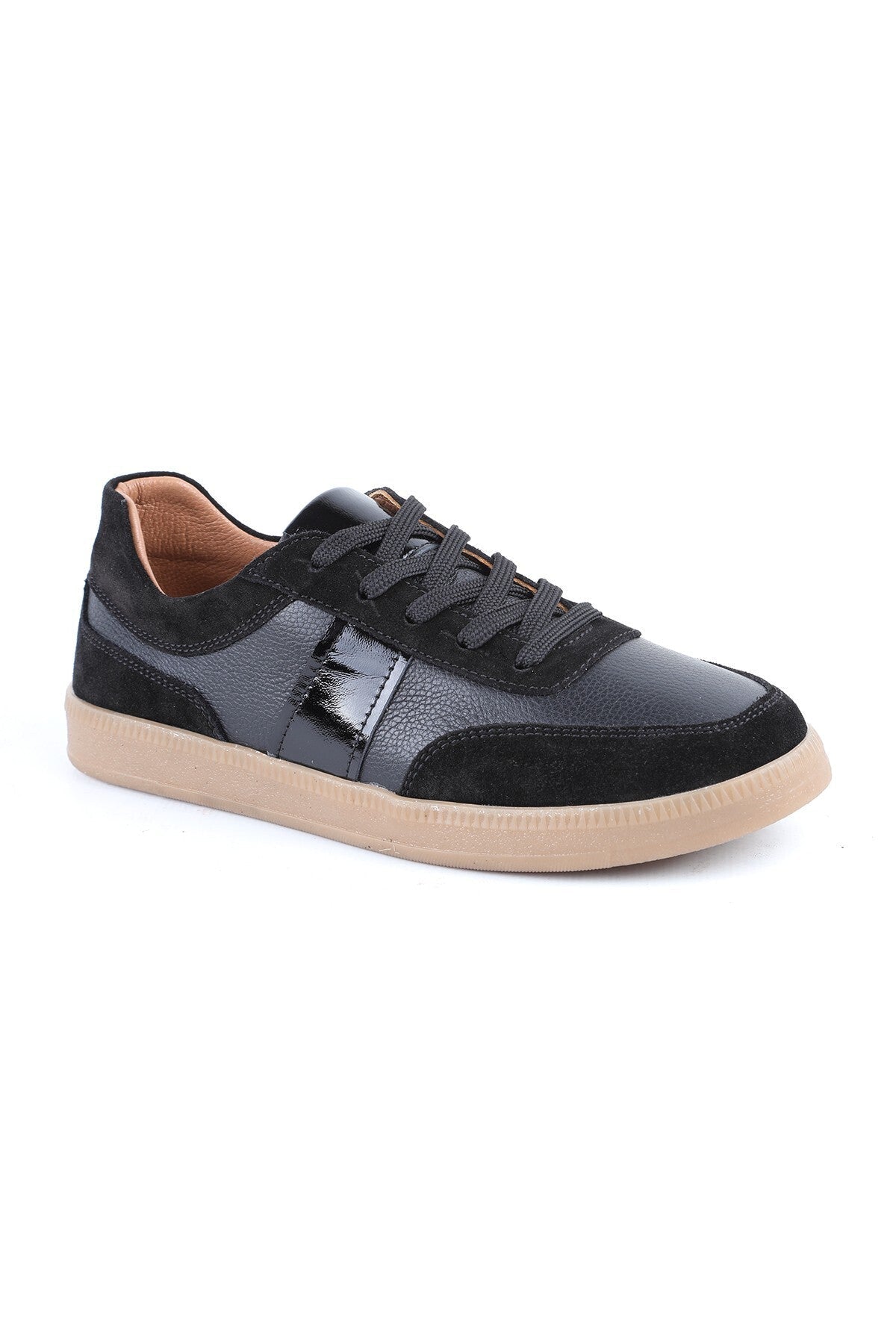 L081.804 Hakiki Deri Süet Detaylı Bal Rengi Termo Taban Kadın Retro Sneaker Ayakkabı - MALLTURK