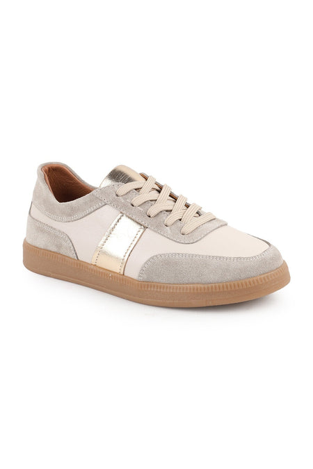 L081.804 Hakiki Deri Süet Detaylı Bal Rengi Termo Taban Kadın Retro Sneaker Ayakkabı - MALLTURK