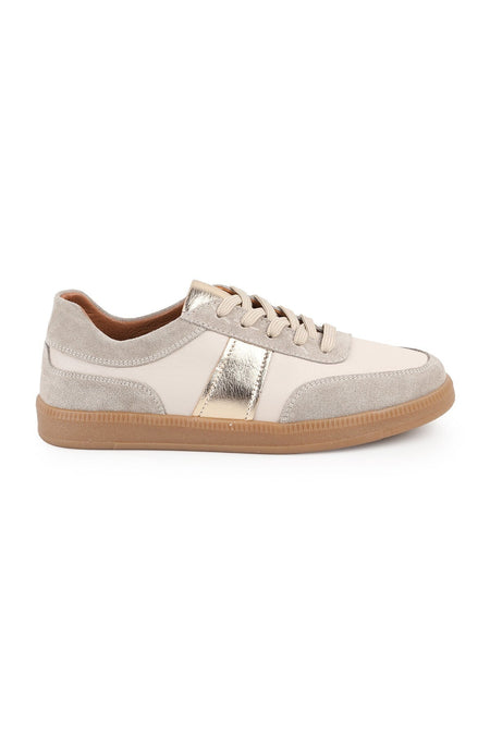 L081.804 Hakiki Deri Süet Detaylı Bal Rengi Termo Taban Kadın Retro Sneaker Ayakkabı - MALLTURK