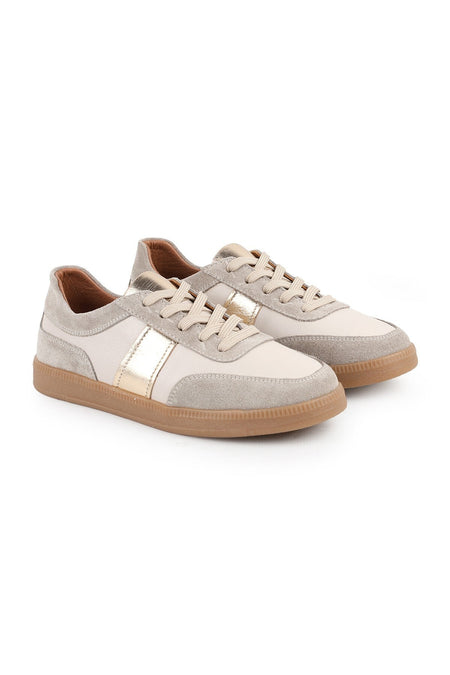 L081.804 Hakiki Deri Süet Detaylı Bal Rengi Termo Taban Kadın Retro Sneaker Ayakkabı - MALLTURK