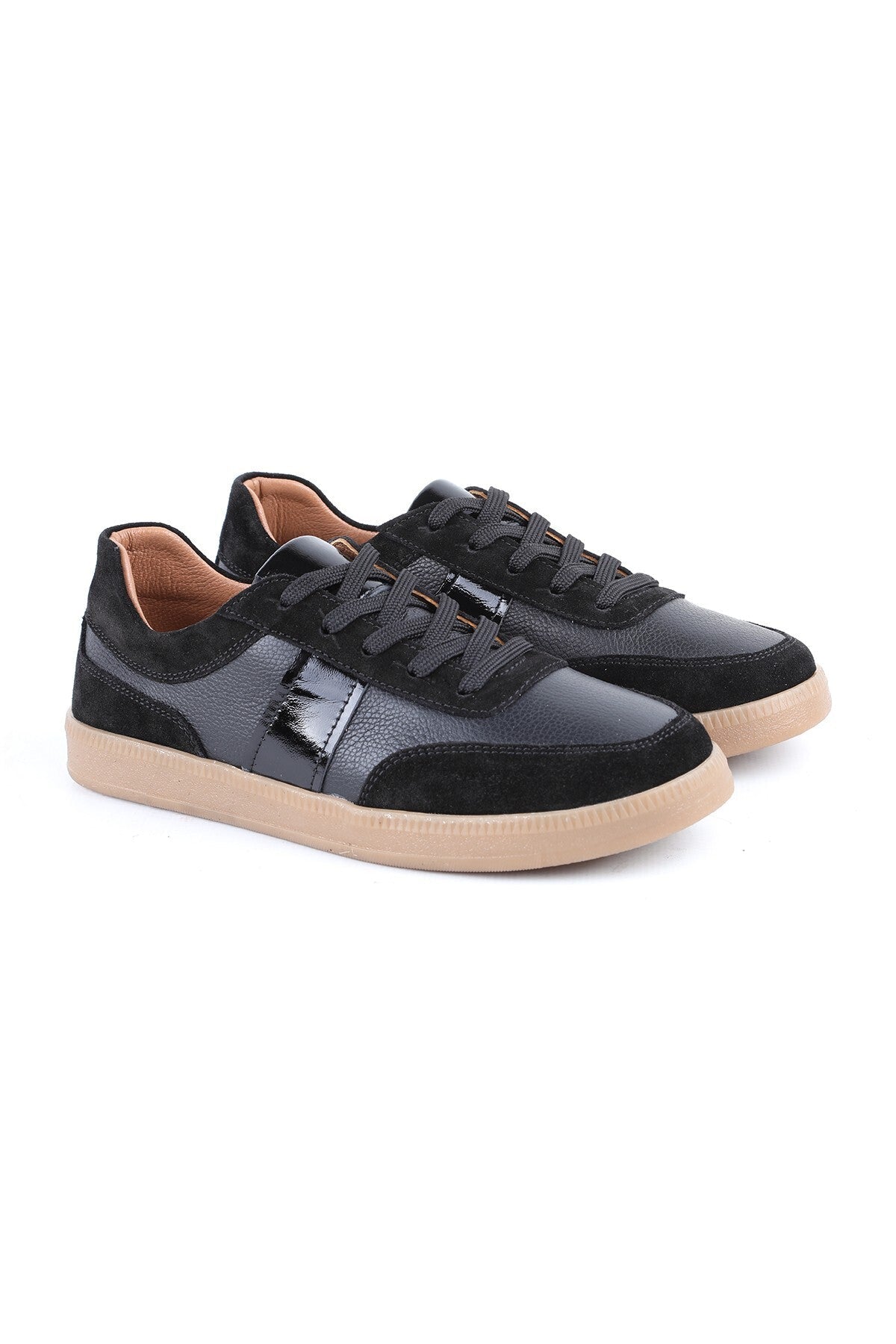 L081.804 Hakiki Deri Süet Detaylı Bal Rengi Termo Taban Kadın Retro Sneaker Ayakkabı - MALLTURK