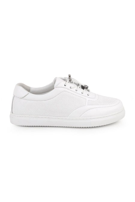 L086.901 Hakiki Deri Baskılı Kauçuk Taban Aksesuarlı Kadın Sneaker - MALLTURK
