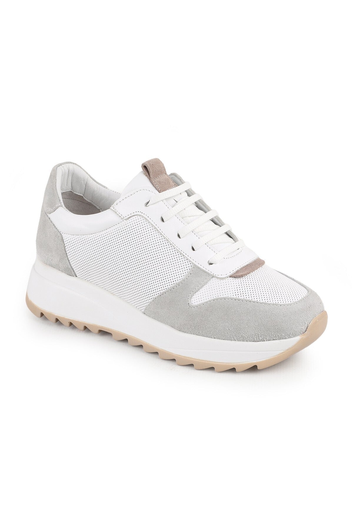 L086.919 Beyaz Gri Hakiki Baskılı Süet Deri Hafif Eva Taban Kadın Sneaker - MALLTURK