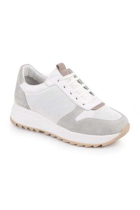 L086.919 Beyaz Gri Hakiki Baskılı Süet Deri Hafif Eva Taban Kadın Sneaker - MALLTURK