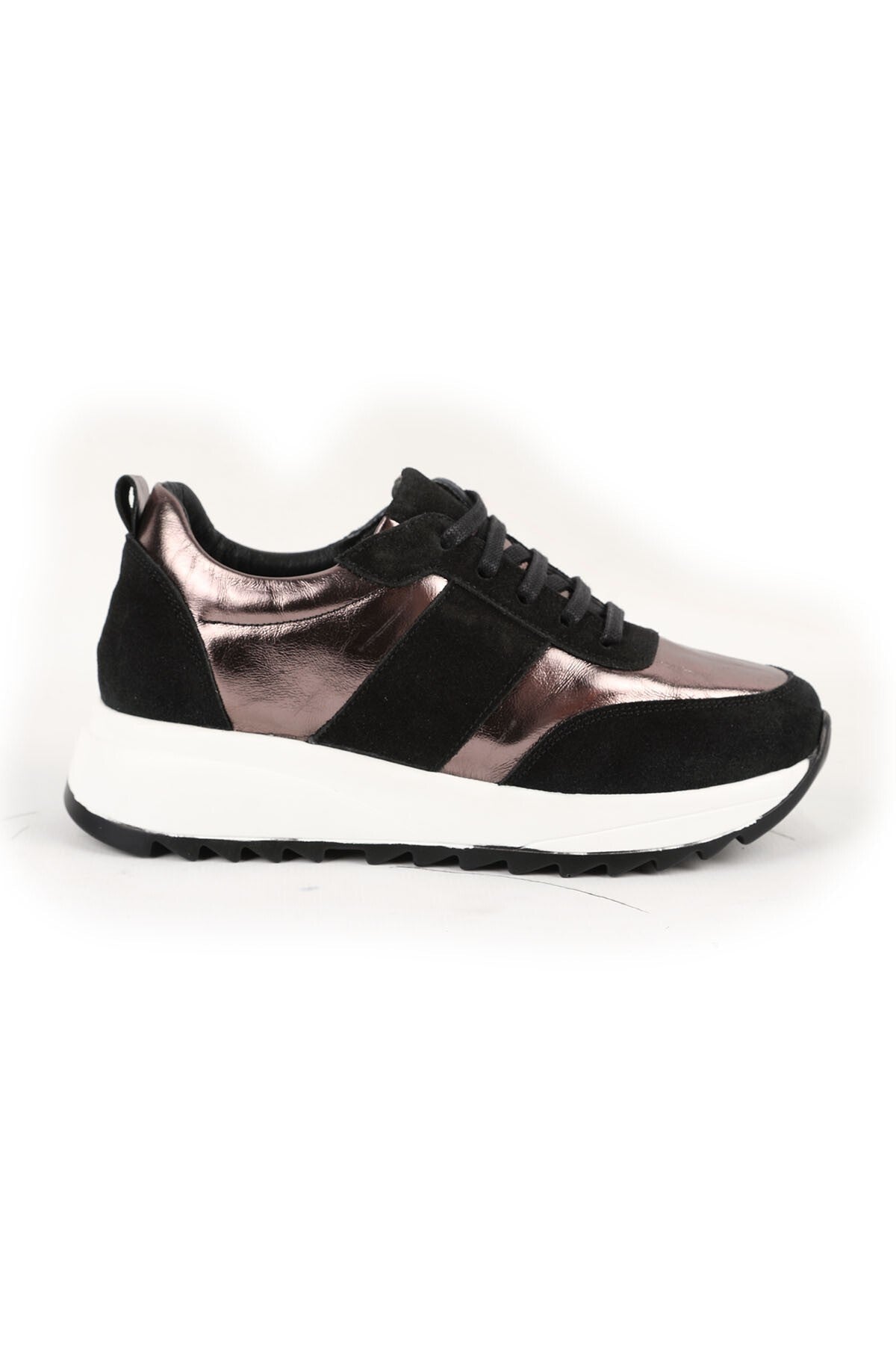 L086.925 BA Gümüş Simli Süet Metalik Detaylı Kalın Eva Taban Kadın Sneaker - MALLTURK