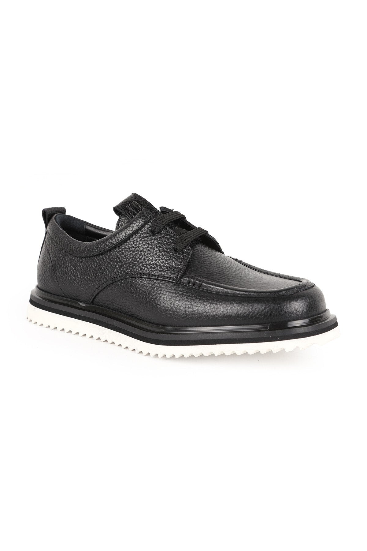 L091.5906 Black Genuine Floater Leather Lace-Up Serrated Double Color Lightweight Eva Sole Men's Casual Shoes - MALLTURK