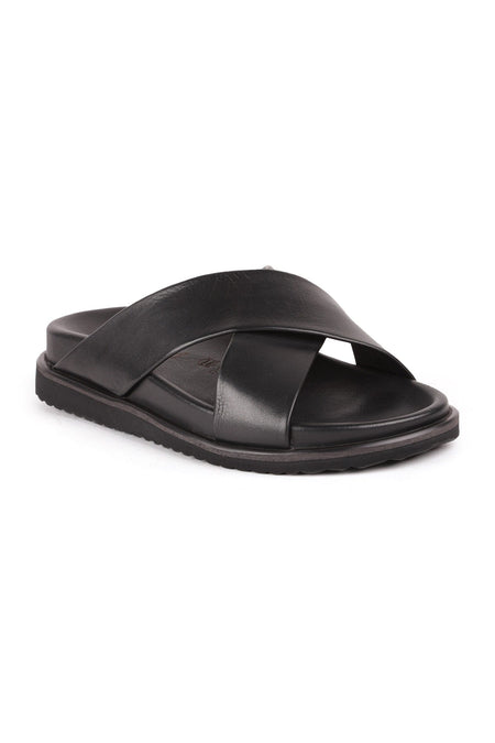 L15.8014 Leather Men's Slippers Black - MALLTURK