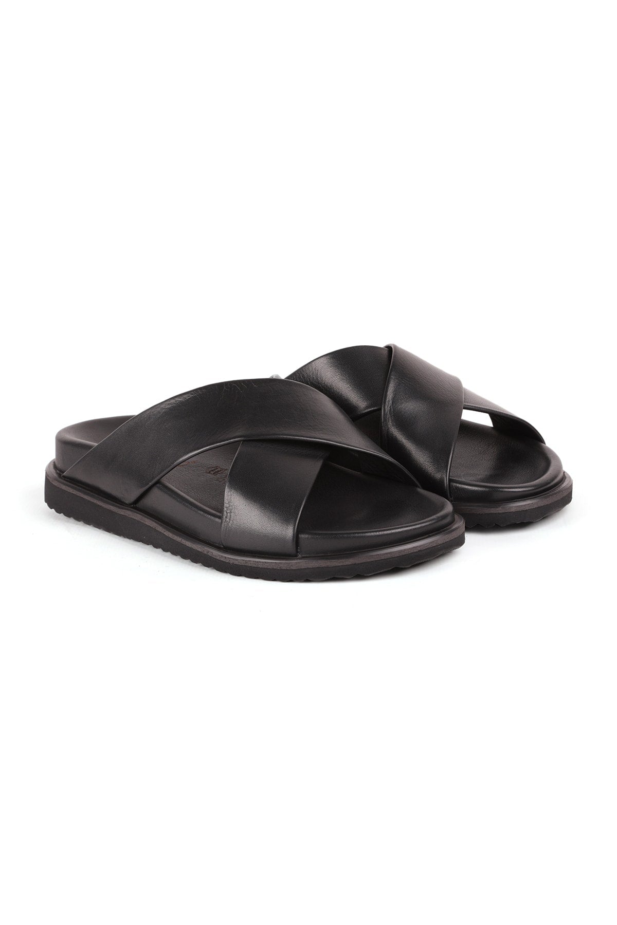 L15.8014 Leather Men's Slippers Black - MALLTURK