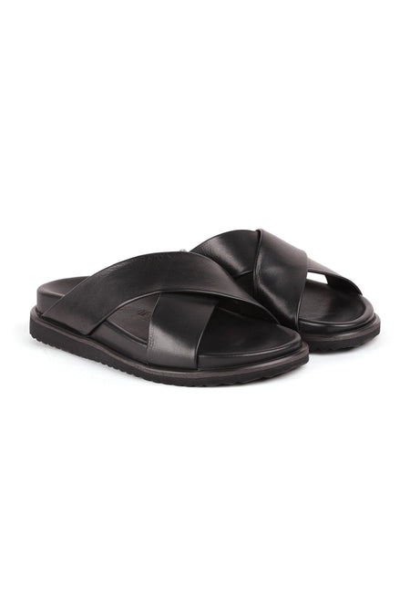 L15.8014 Leather Men's Slippers Black - MALLTURK