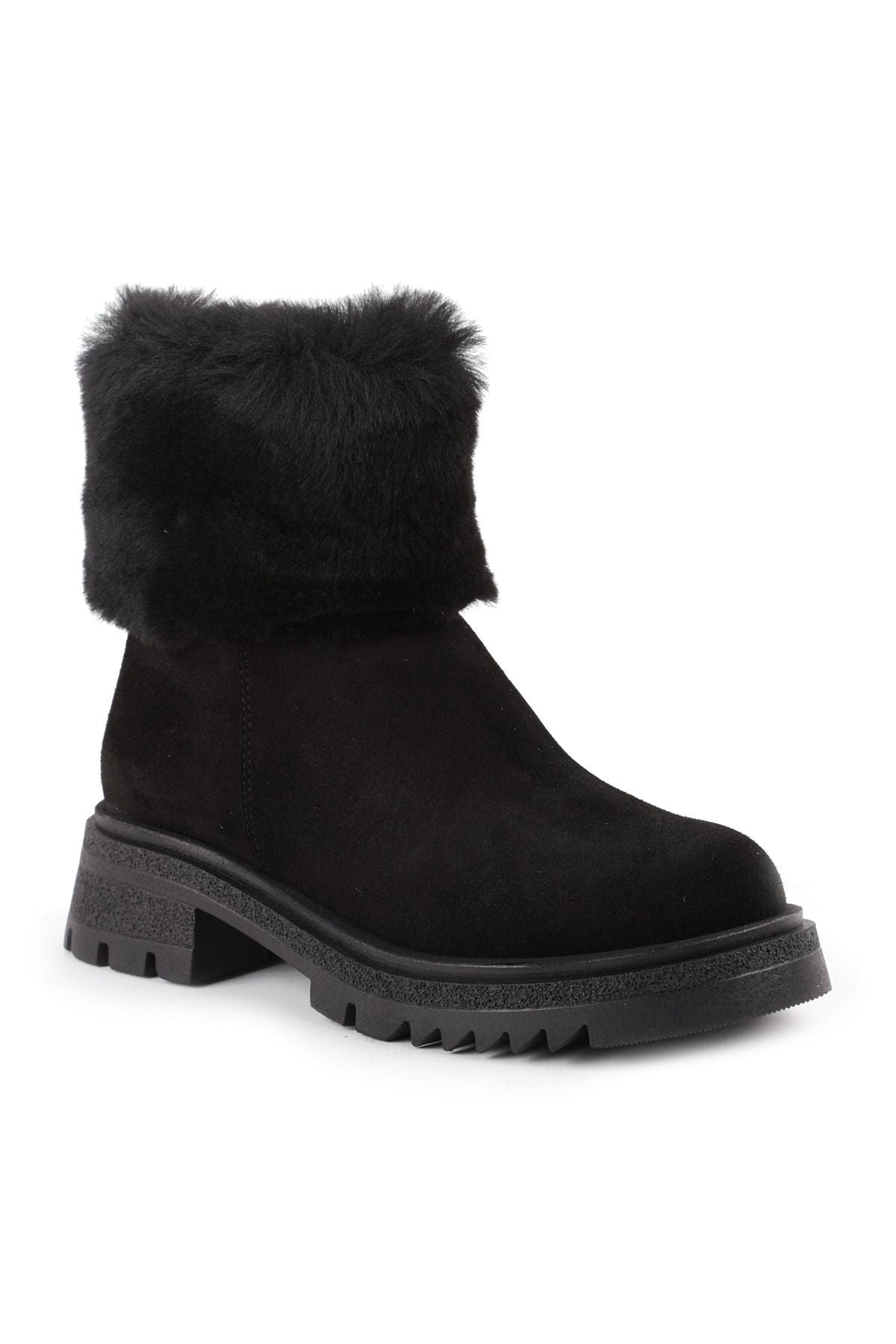 L27101027 Suede Leather Women's Boots Black - MALLTURK