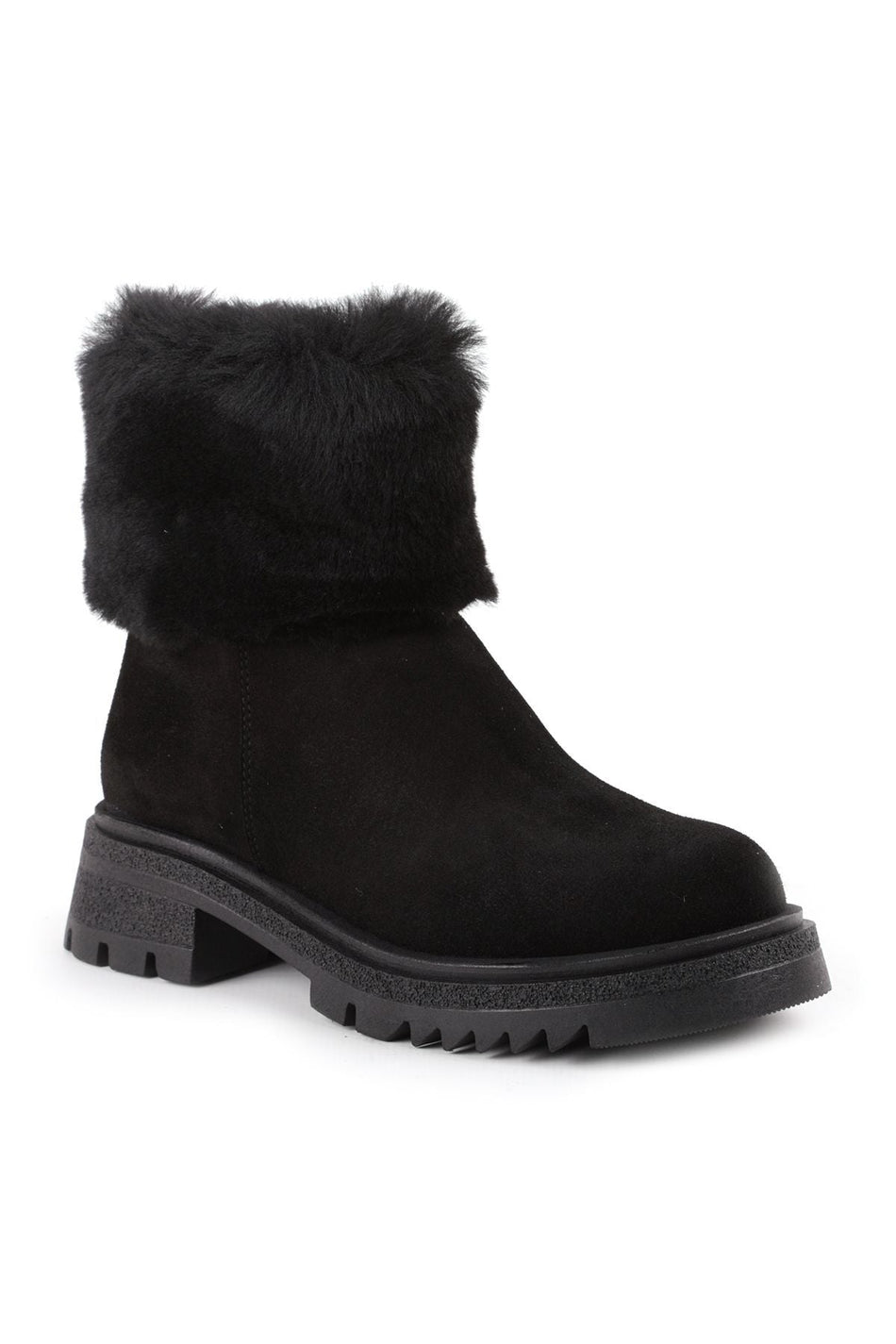 L27101027 Suede Leather Women's Boots Black - MALLTURK