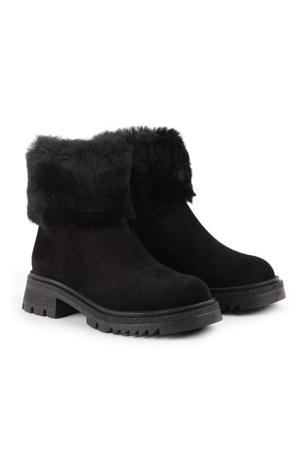 L27101027 Suede Leather Women's Boots Black - MALLTURK