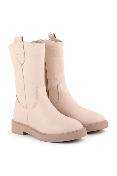 L27101073 Women's Leather Boots Beige - MALLTURK