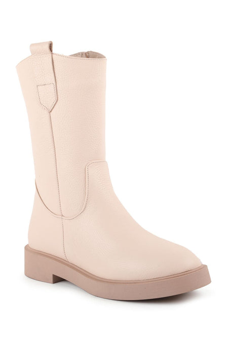 L27101073 Women's Leather Boots Beige - MALLTURK