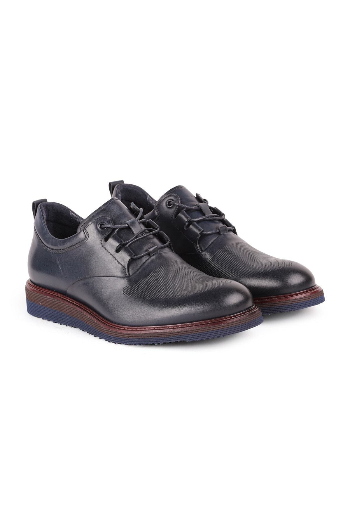 L4206 Casual Men's Leather Shoes Navy Blue - MALLTURK