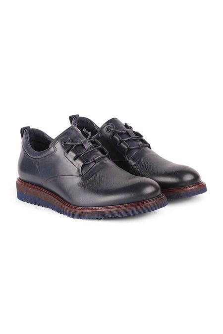 L4206 Casual Men's Leather Shoes Navy Blue - MALLTURK