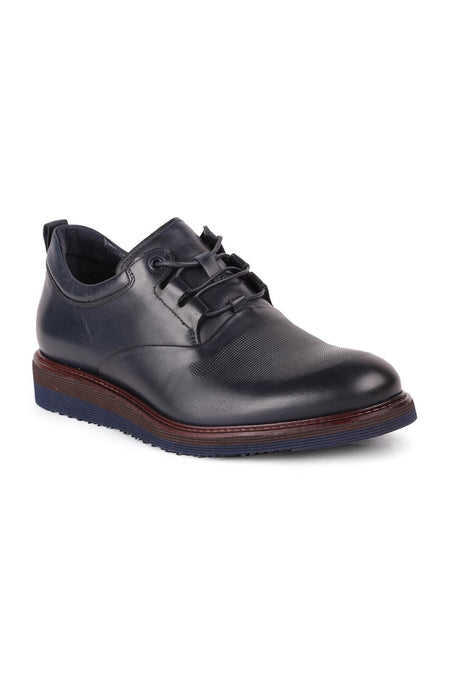 L4206 Casual Men's Leather Shoes Navy Blue - MALLTURK