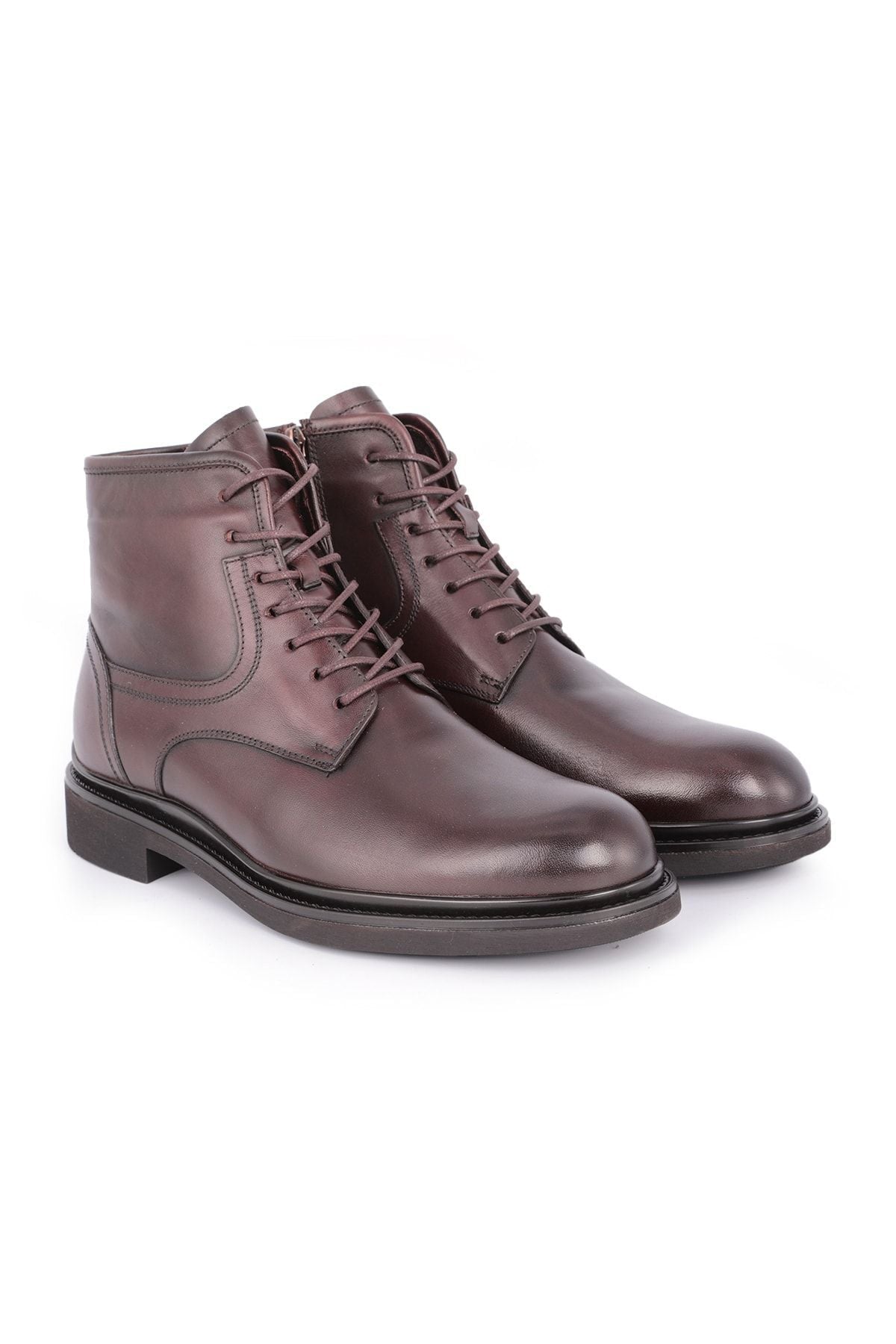 L4378 Leather Men's Furry Boots Brown - MALLTURK