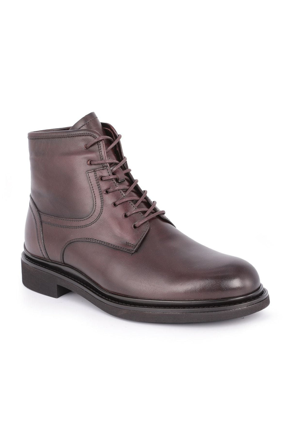 L4378 Leather Men's Furry Boots Brown - MALLTURK
