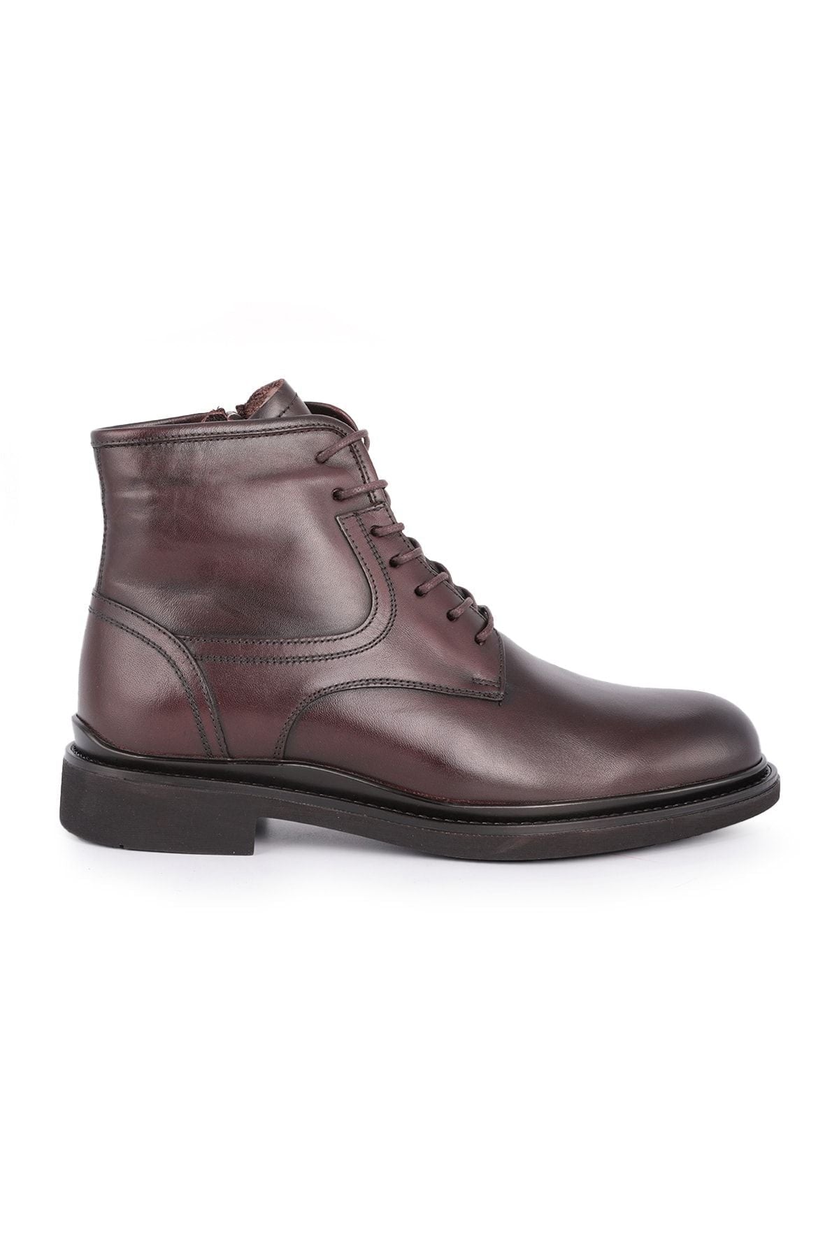 L4378 Leather Men's Furry Boots Brown - MALLTURK