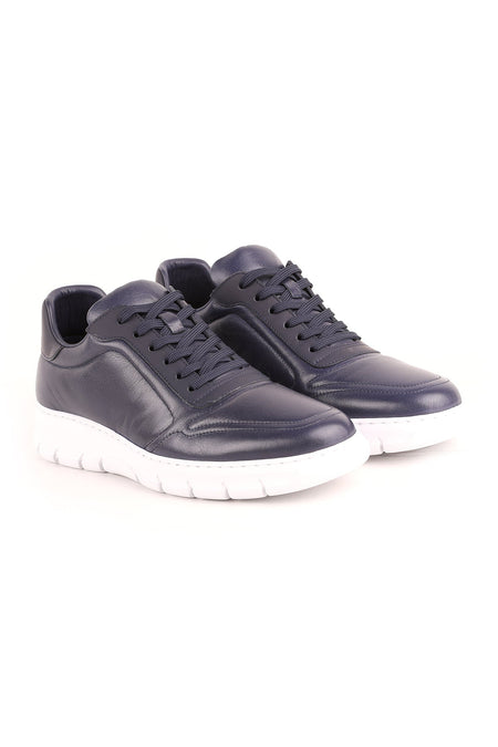 L4502 Comfort Leather Men's Sneakers Navy Blue - MALLTURK