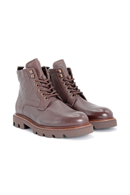 L4536 Leather Men's Shearling Boots Brown - MALLTURK