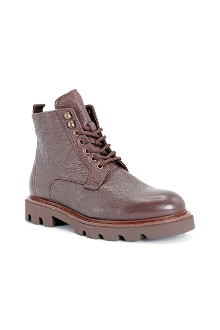 L4536 Leather Men's Shearling Boots Brown - MALLTURK