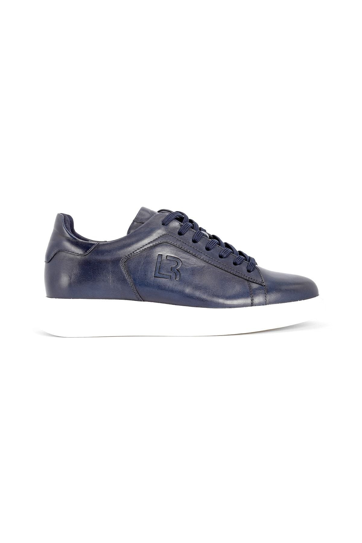 L4617 Leather Men's Sports Shoes Navy Blue - MALLTURK