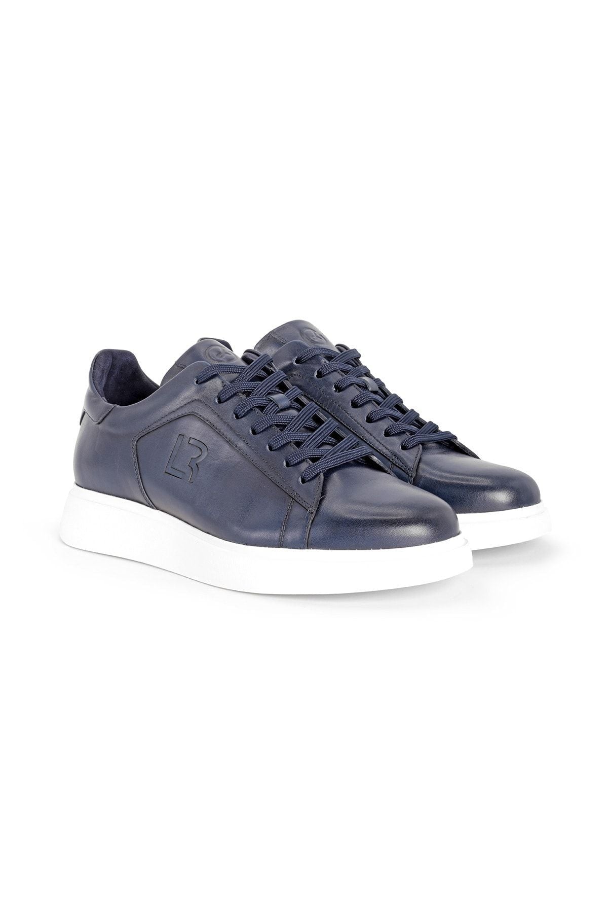 L4617 Leather Men's Sports Shoes Navy Blue - MALLTURK