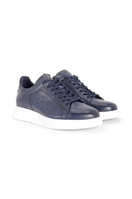 L4617 Leather Men's Sports Shoes Navy Blue - MALLTURK